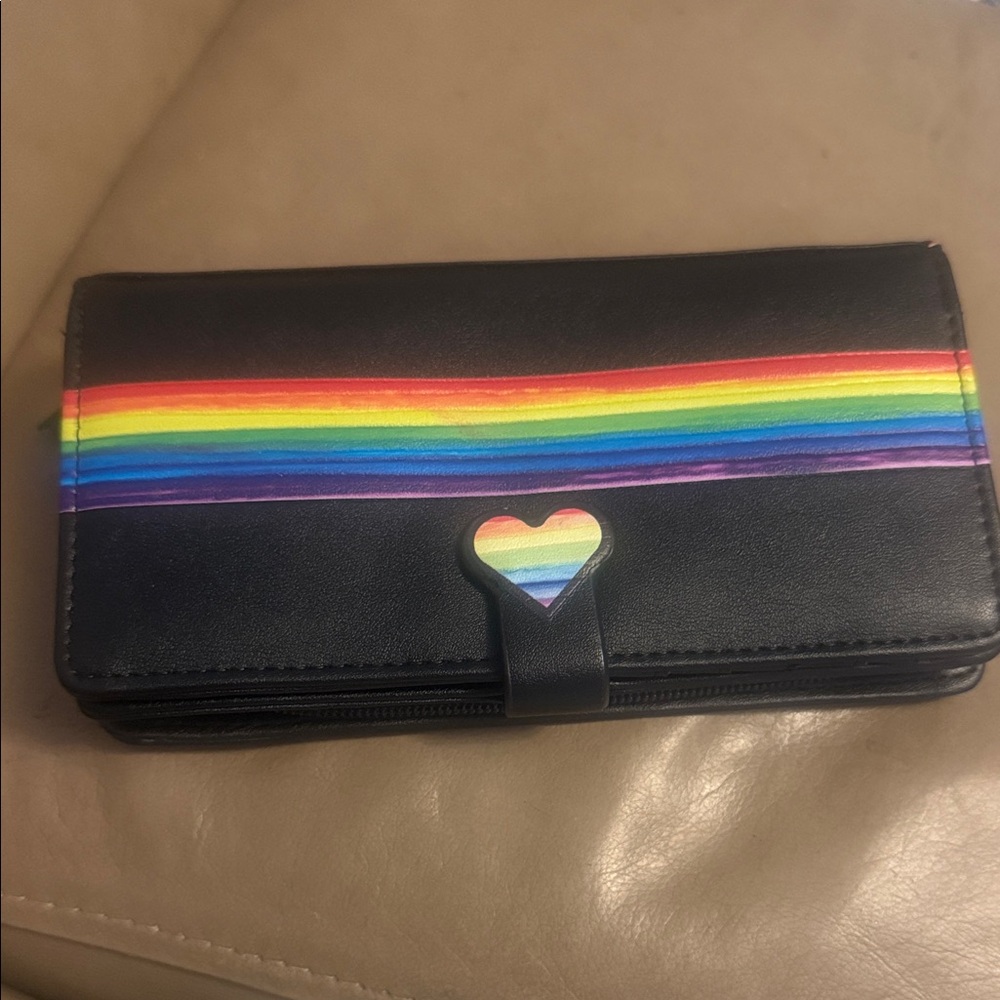 NEW shag wear Black Wallet with Rainbow Stripe and Heart